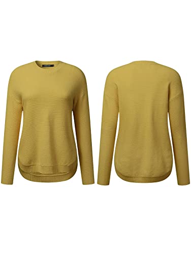 Women's Long Sleeve Oversized Crew Neck Solid Color Knit Pullover Sweater Tops Mocha