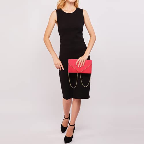 Ladies' Velvet Evening Clutch Handbag Formal Party Clutch For Women With Chain Strap (Rose)