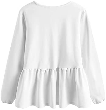 Women's Loose Ruffle Hem Peplum Long Sleeve Blouse Top