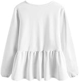 Women's Loose Ruffle Hem Peplum Long Sleeve Blouse Top