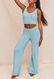 Womens Fuzzy Fleece 3 Piece Pajama Set Tank Crop Tops Pants Open Front Cardigan Lounge Outfit Light Blue S