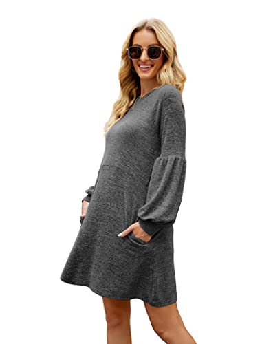 Fall Dresses for Women 2022 with Pocket Long Sleeve Sweater Dress Casual Brown