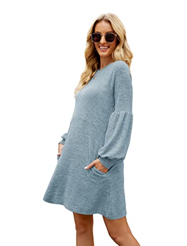 Fall Dresses for Women 2022 with Pocket Long Sleeve Sweater Dress Casual Brown