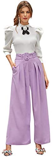 Women's Floral Puff Sleeve Blouse for Work Office Hight Neck Top