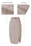 Bellivera Women Faux Suede Leather Pencil Skirt, Spring Fall Casual Midi Skirts Spring and Summer Hip Wrapped Back Split FF21 Camel L