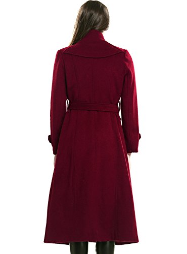 Women's Double-Breasted Trench Coat Wool Jacket with Belt Wine L