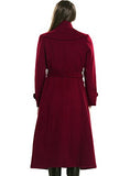 Women's Double-Breasted Trench Coat Wool Jacket with Belt Wine L