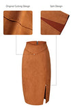 Bellivera Women Faux Suede Leather Pencil Skirt, Spring Fall Casual Midi Skirts Spring and Summer Hip Wrapped Back Split FF21 Camel L