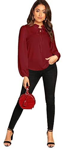 Women's Long Sleeve Front Bow Tie Ruffle Collar Elegant Blouse Shirt Tops