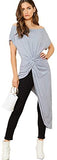 Women's Elegant Asymmetrical Twist Front Off Shoulder Top Plain High Low Blouse