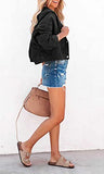 Denim Jacket for Women Distressed Ripped Frayed Crop Jean Jacket American Flag Long Sleeve Light Blue Button Closure Bike Coat