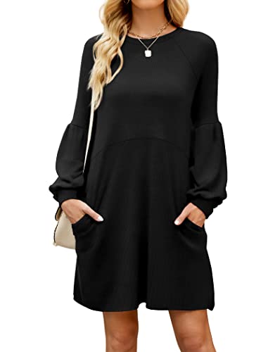 Fall Dresses for Women 2022 with Pocket Long Sleeve Sweater Dress Casual Brown