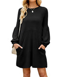 Fall Dresses for Women 2022 with Pocket Long Sleeve Sweater Dress Casual Brown