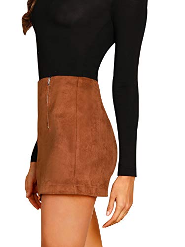 Women s High Waist Faux Suede Double Zipper Front Bodycon Mini Skirt A Divahotcouture