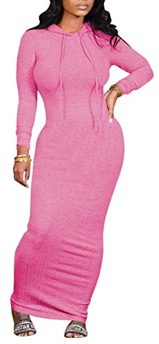 Women's Maxi Dress Sexy Bodycon Long Sleeve Pullover Hoodie Casual Slim Sweatshirt Gray