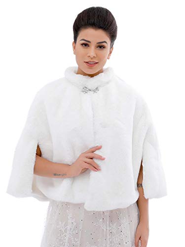 Women's Faux Fur Shawls Cape and Wraps Bridal Cloak Coat Fur Cover Up for Bride and Bridesmaids . (Beige)