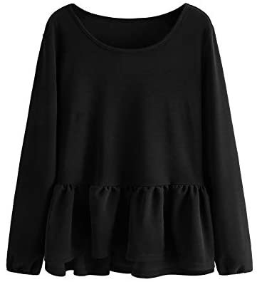 Women's Loose Ruffle Hem Peplum Long Sleeve Blouse Top