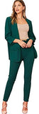 Women's Two Piece Plaid Open Front Long Sleeve Blazer and Elastic Waist Pant Set Suit