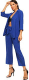 Women's 2 Piece Outfit Notched Neck 3/4 Sleeve Blazer and Wide Leg Belted Pants Set