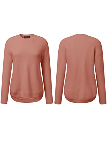 Women's Long Sleeve Oversized Crew Neck Solid Color Knit Pullover Sweater Tops Mocha