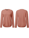 Women's Long Sleeve Oversized Crew Neck Solid Color Knit Pullover Sweater Tops Mocha