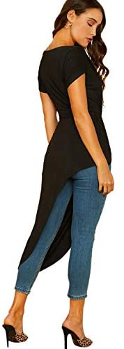 Women's Elegant Asymmetrical Twist Front Off Shoulder Top Plain High Low Blouse