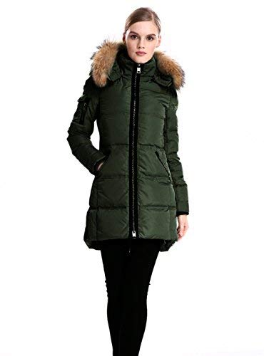 Women's Down Coat With Real Raccoon Fur Hooded Parka Jacket (Large, Wine)