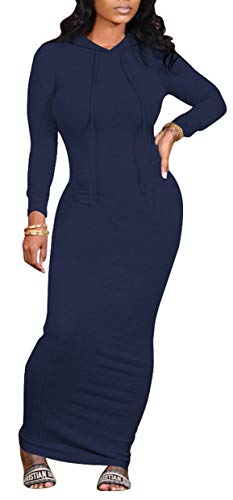 Women's Maxi Dress Sexy Bodycon Long Sleeve Pullover Hoodie Casual Slim Sweatshirt Gray