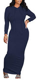 Women's Maxi Dress Sexy Bodycon Long Sleeve Pullover Hoodie Casual Slim Sweatshirt Gray