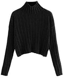 Women's High Neck Drop Shoulder Raw Hem Crop Sweater Pullovers