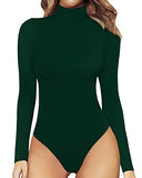 Women's Mock Turtle Neck Long Sleeve Tops Bodysuit Jumpsuit (A Long Sleeve Black)