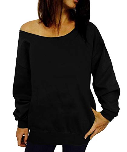 Women Off Shoulder Sweatshirt Slouchy Shirt Long Sleeve Pullover Tops Blue
