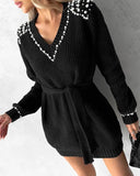 Beaded Tied Deatil Knit Sweater Dress