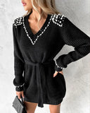 Beaded Tied Deatil Knit Sweater Dress