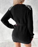 Beaded Tied Deatil Knit Sweater Dress