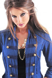 Military Open Front Denim Jacket
