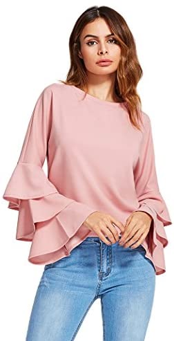 Women's Round Neck Ruffle Long Sleeve Blouse