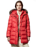 Women's Down Coat With Real Raccoon Fur Hooded Parka Jacket (Large, Wine)