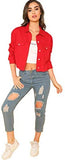 Women's Basic Long Sleeve Button Down Ripped Denim Jacket Outerwear