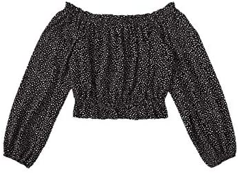 Women's Sexy Polk Dots Print Crop Top Off Shoulder Long Sleeve Blouse Tops
