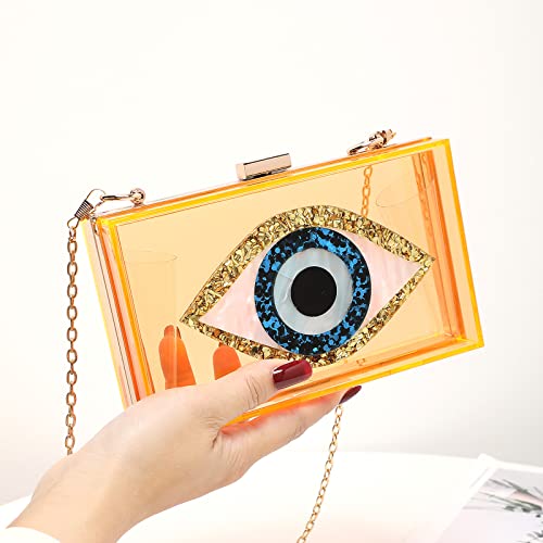 Clutch Purses for Women-Evil Eye Acrylic Clutch Glitter Purse Evening Bag Chain Shoulder Crossbody Handbags