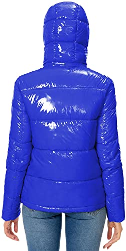 Women's Winter Hooded Shiny Puffer Jacket Casual Warm Quilted Full Zip Short Bubble Padded Coat (as1, alpha, s, regular, regular, Dark Gold, Small)