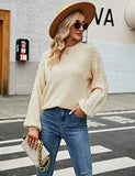 Women's Chunky Sweater Crewneck Sweatshirt Knit Lantern Sleeve Oversized Pullover Sweater with Pearls (Large, Grey)
