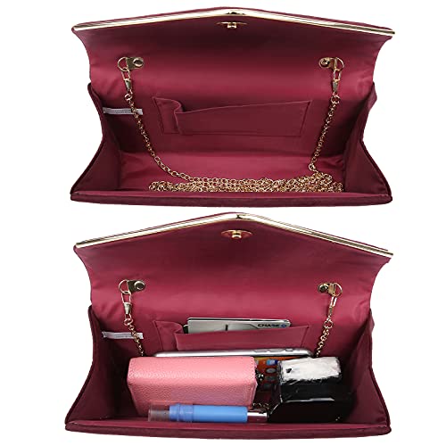 Ladies' Velvet Evening Clutch Handbag Formal Party Clutch For Women With Chain Strap (Rose)