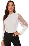 Women's Mesh Sheer Polka Dot Sleeve Blouse Long See Through Top