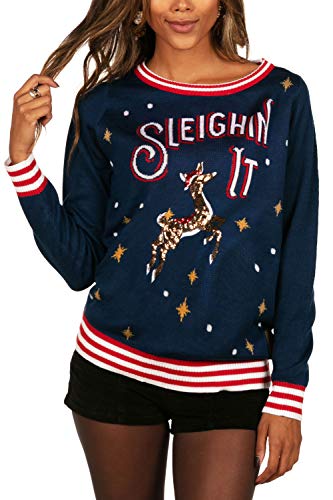 Women's Gray Sequin Snowman Christmas Sweater Size Small