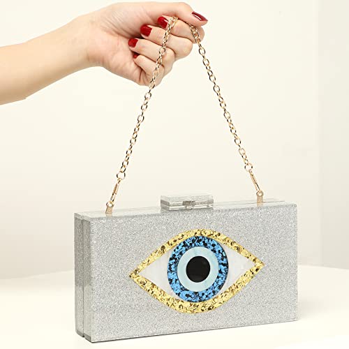 Clutch Purses for Women-Evil Eye Acrylic Clutch Glitter Purse Evening Bag Chain Shoulder Crossbody Handbags