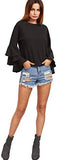 Women's Round Neck Ruffle Long Sleeve Blouse