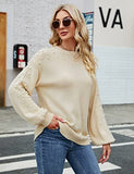Women's Chunky Sweater Crewneck Sweatshirt Knit Lantern Sleeve Oversized Pullover Sweater with Pearls (Large, Grey)