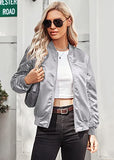 Womens Casual Jackets Long Sleeve Lightweight Fall Satin Bomber Jacket Zip Up Biker Windbreaker Coat with Pockets